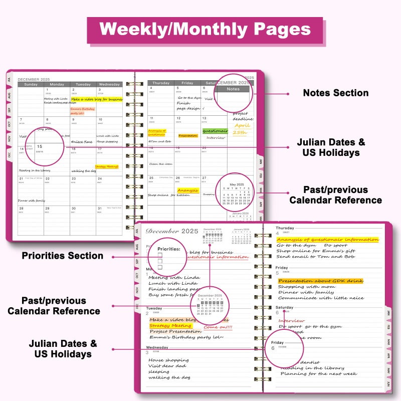 Ymumuda Planner 2025-2026 - 12-Month Daily Weekly Monthly Planner from JUL.2025 to JUN.2026, 8.4"" X 6"", Spiral Notebook Agenda Personal Organizer with Stickers Inner Pocket for Office School Supplies - Image 3